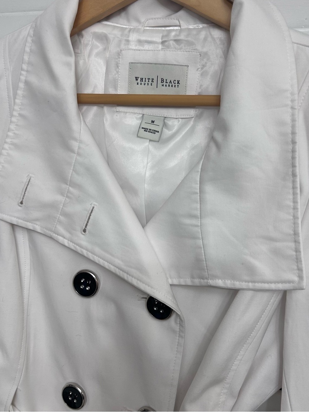 š¤MAKE OFFERš¤ White House Black Market White Double Breasted Trench Jacket MED - Picture 4 of 8